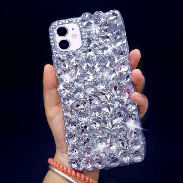for iPhone 11 Etui 3D Etui for Kvinner Luksus Blanke Krystall Rhinest