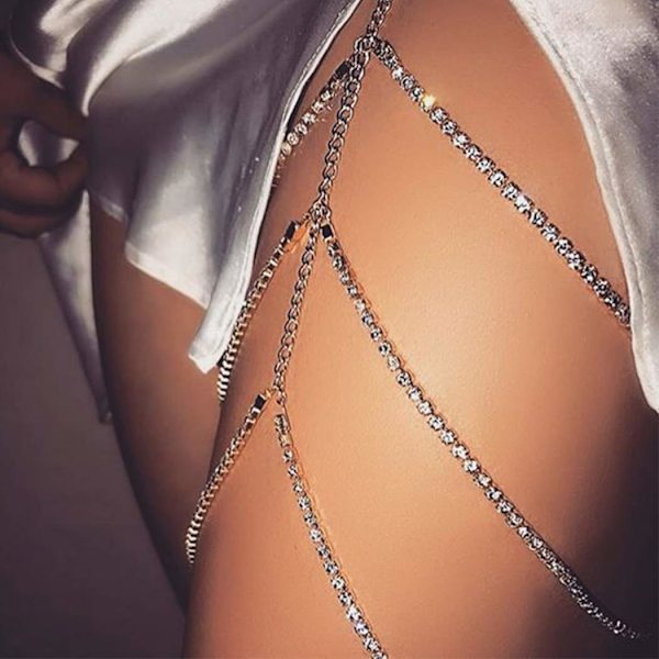 Lagdelt kroppskjede elastiske rhinestones benkjeder strandbikini Th