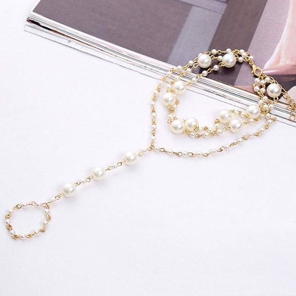 Elegant Pearl Anklet Ring Gold Barefoot Sandals Wedding Ankle Bra