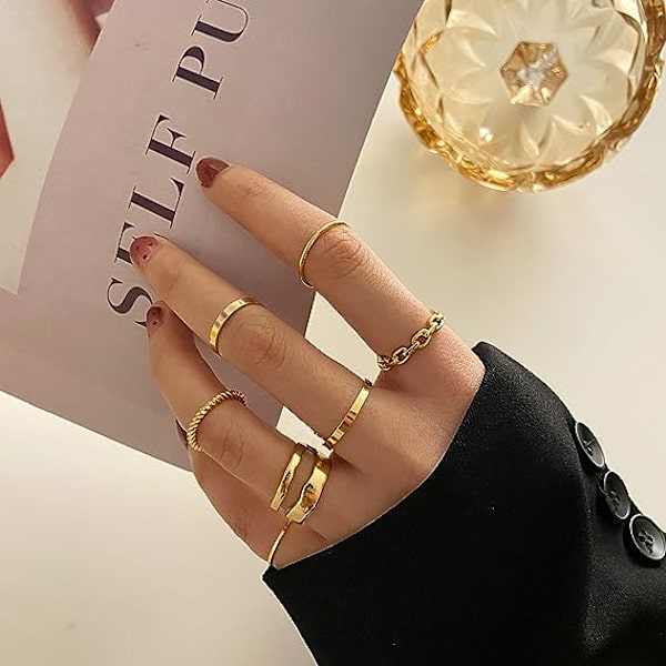 Guld kno kno ringe sæt til kvinder piger slange kæde stablet ring