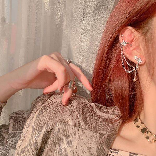 Fashion Star Cuff Earring Chain for Women Teen Girls Star Creepin