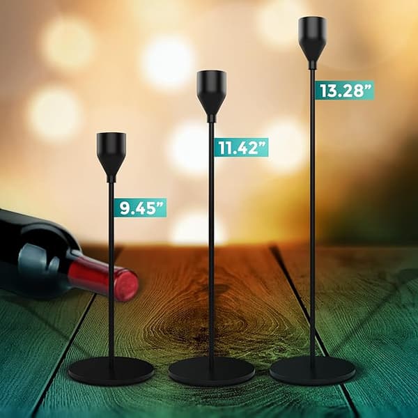 Matte Black Lysestaker Koniske Lys, Sett med 3 Koniske Bokser