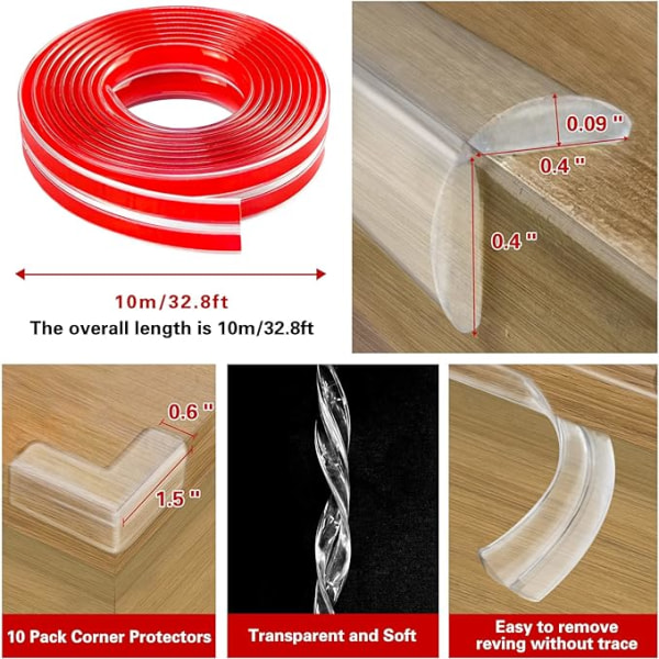 Baby Proofing, 19.68ft Edge Protector Strip Clear og  Corner Pro