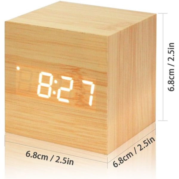 Träväckarklocka - Mini digital klocka med temperaturtid Dis