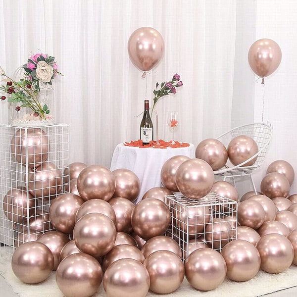 Metalliske balloner, 50 stykker guld skinnende latex balloner dekorative