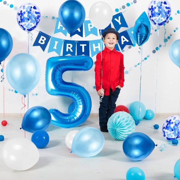 5 år gammel gutt bursdagsballong, blå 5 år gammel bursdagsdekorat