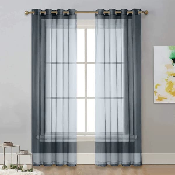 Lett tyllgardin med maljer, 2 paneler (134cm x 240cm, mørkegrå)