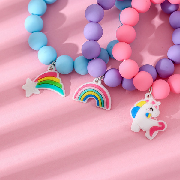 Unicorn Bead Armband for Kids Girls, 3 Pack, Rainbow Armband Mo
