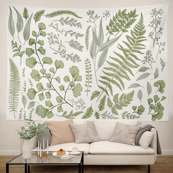 Botanisk polyestertyg gobeläng blommig med grön vit vår