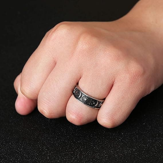 8mm Måne Stjerne Sol Statement Ring Rustfritt Stål Boho Smykker for