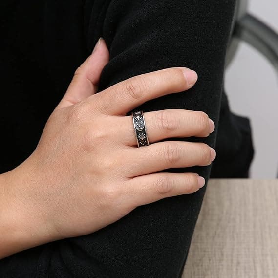 8mm Måne Stjerne Sol Statement Ring Rustfritt Stål Boho Smykker for