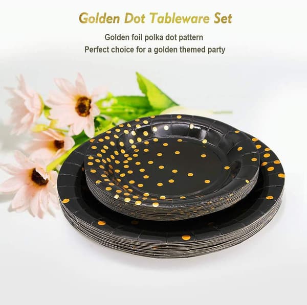 Jubilæum Sort Bronzing Dot Party Sæt Sort Guld Fødselsdag Seri