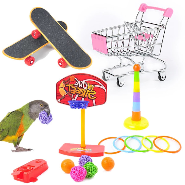 Læringslegetøj til papegøjer, Papegøjesæt med legetøj, Papegøje Skateboard Mini Vogn, Mi