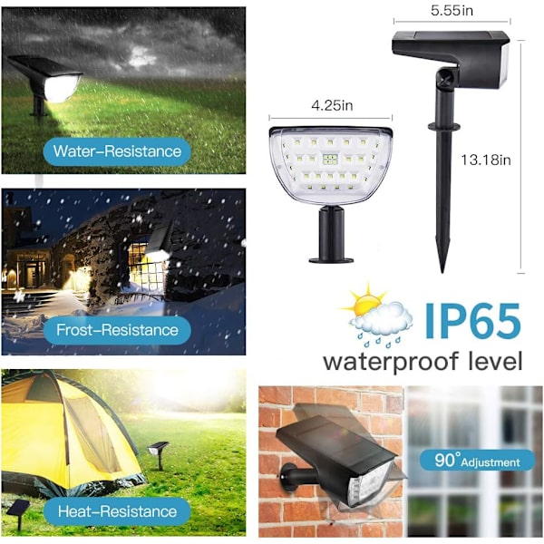 2 kpl 32 LED aurinkokäyttöiset ulkoseinävalaisimet IP67, sopii puutarhaan