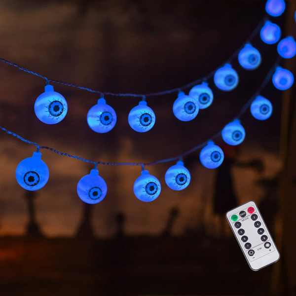 30 LED Halloween Eyeball String Lights, 8 lägen Fairy Lights med