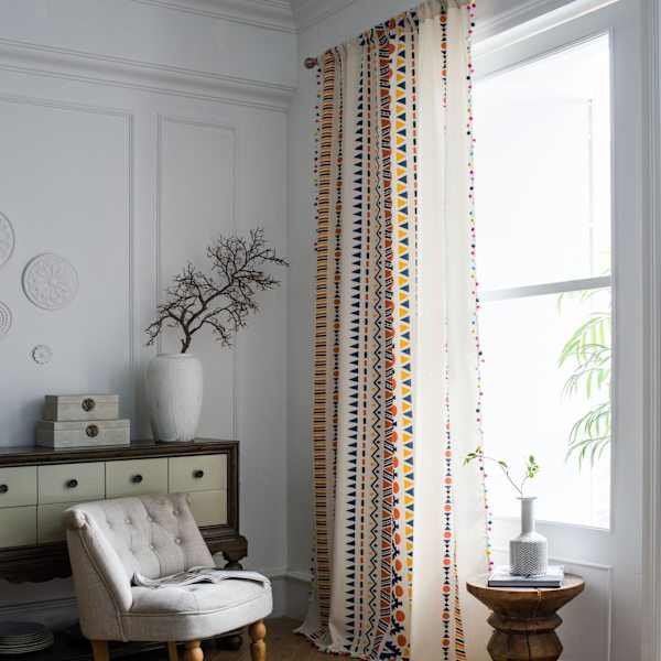 Bohemian geometrisk trykte bomulls- og linpaneler med fargerike