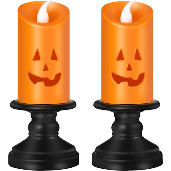 2 stk Halloween Gresskar Form Led Lys med Knapp Batteri H