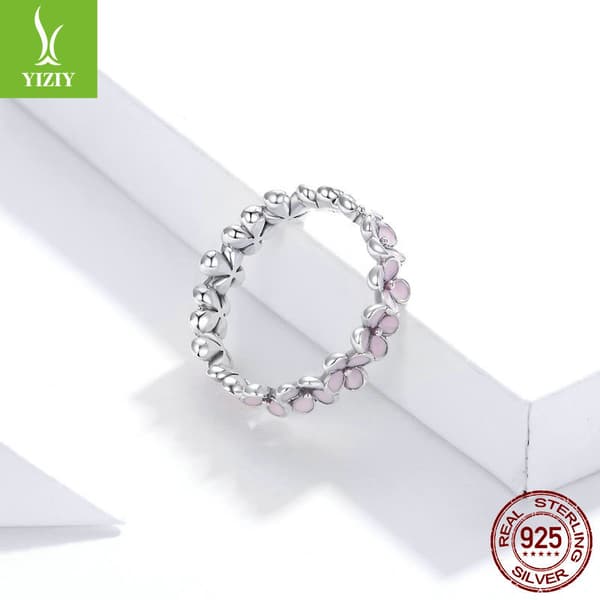 Sterling Sølv Ring Pink Blomsterkrans
