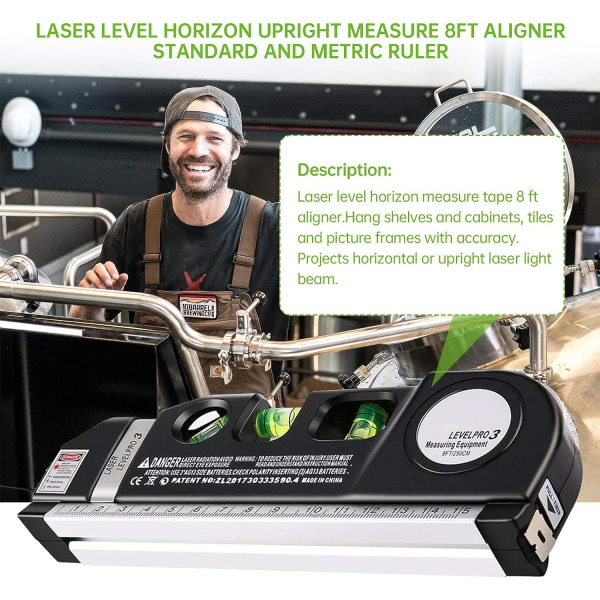 Laser niveau, multifunktion målebåndsværktøj, standard niveau med