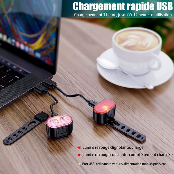 2-pack LED-cykelljus, USB uppladdningsbara fram- och bakljus, IP
