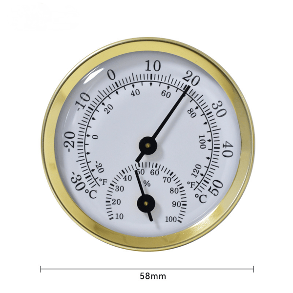 Hygrometer Rum Termometer, 2 i 1 Analog Hygrometer og Termometer, Mini Termometer 5,8 cm, Guld