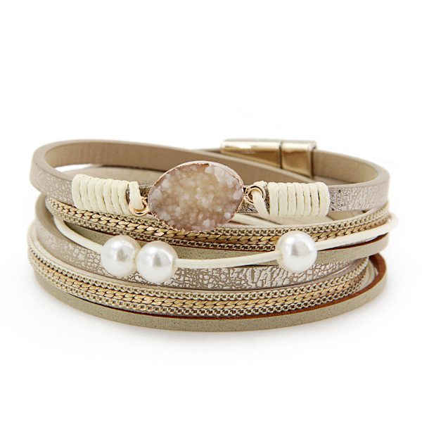 Lær innpakket armbånd Boho mansjettarmbånd Krystallperlearmbånd w