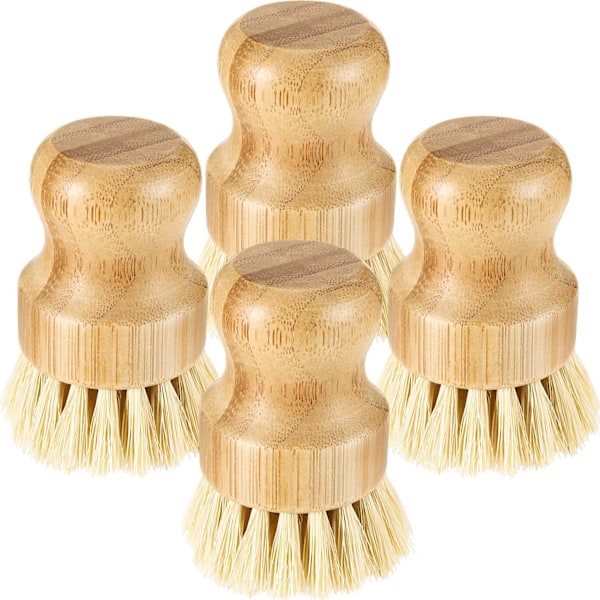 4 stycken Mini Bambu Diskborste Kokosborste Krukborste Disksvamp