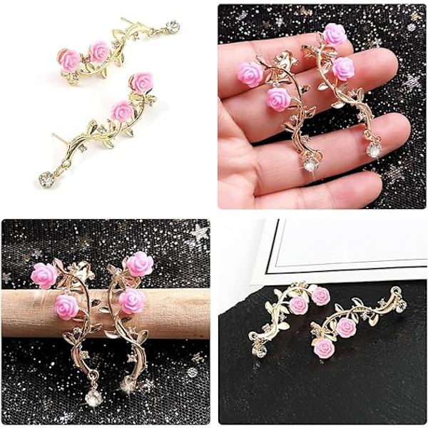 Retro Crystal Rose Flower Climbers Crawler Jacket Øreringe Sparkl