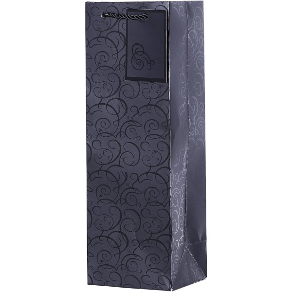 Et sæt med 5 gaveposer, sort flaskepose, 36x12x10 cm til vin og