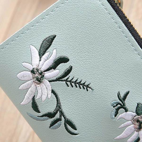 Kvinde PU Læder Møntpung Kortholder Tegnebog Broderi Blomst