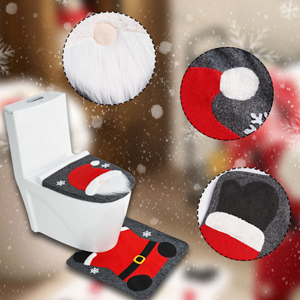 Sæt med 2 grå juledekorationer til toiletkumme, julemandstoilet