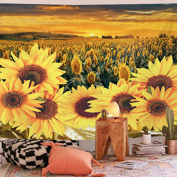 Solsikke Gobelin Solnedgang Solsikkefelt Gobelin Blomsterplante T