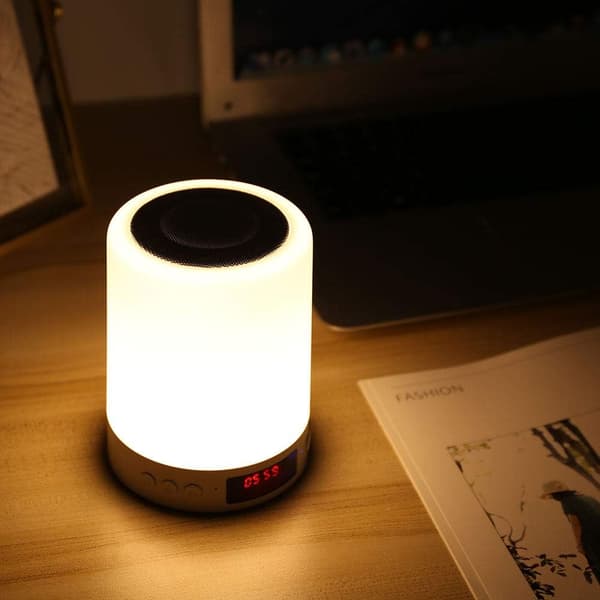Bluetooth-høyttalerlys, berøringssenglampe med LED-tid
