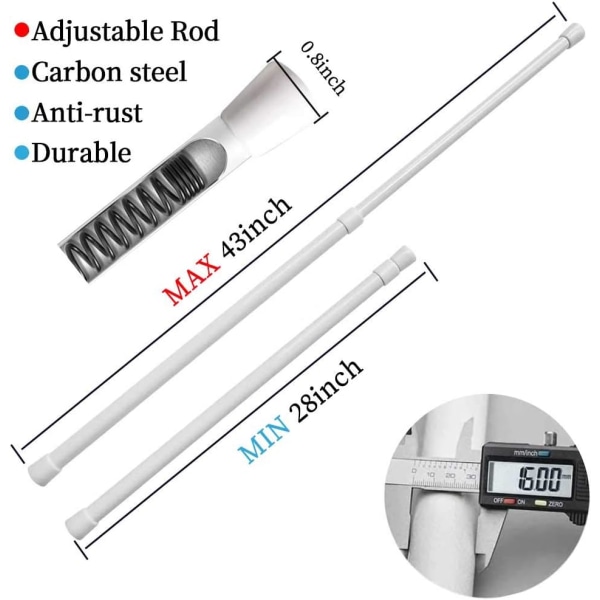 Fjäderbelastad gardinstång, justerbar 28-43 tum, diameter
