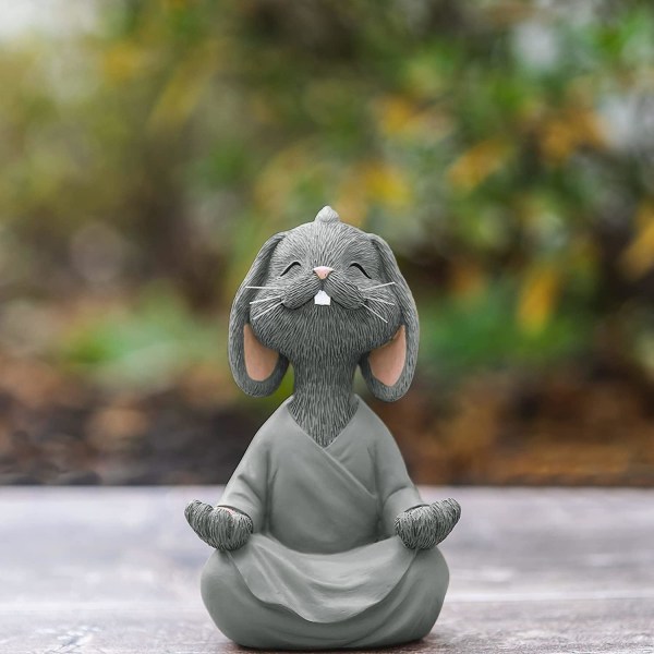 1 stk. Fantasifuld Grå Glad Kanin Buddha Figur til Meditation og