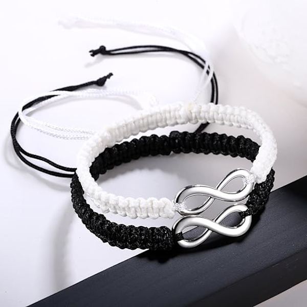 2PC/Set Rostfritt Stål 8 Oändlighet Par Armband Flätad Läder