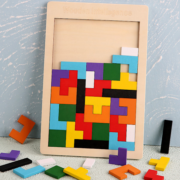 Träblock Pussel Hjärngympa Leksak Tangram Pussel Intelligens