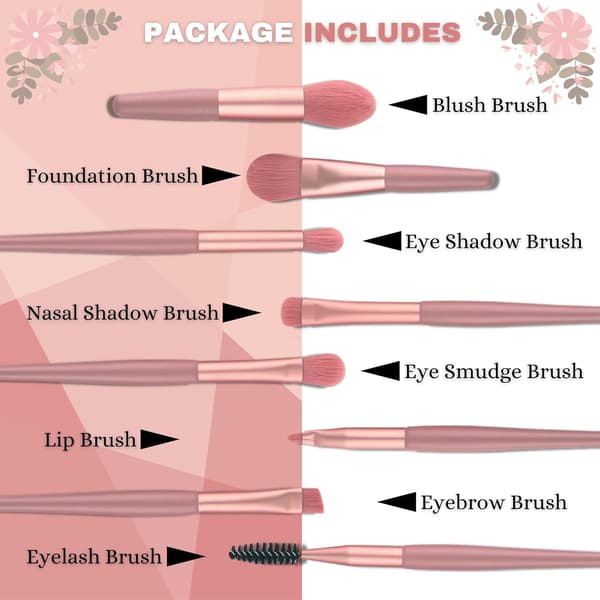 Makeupborstar, komplett set med 8 professionella makeuptillbehör