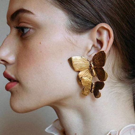 Guld Store Sommerfugle Øreringe Guld Dråbe Øreringe Statement Charm Ea
