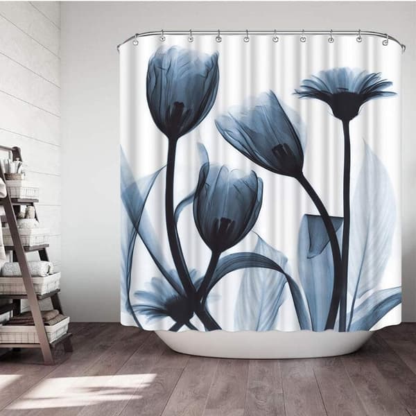 Elegant Tulip Blå Blomster Polyester Stoff Dusjforheng Design