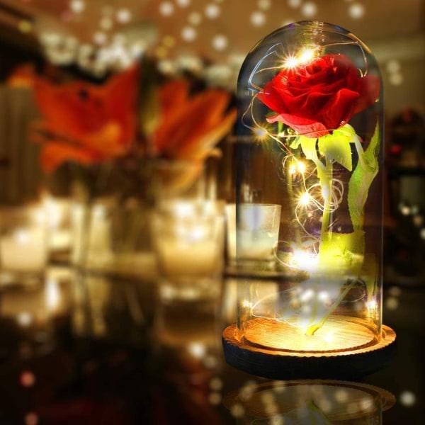 Eternal Rose i elegant glaskupol med furubas LED-lampa, Everl