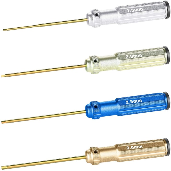 Set Of 4 Titanium Nitride Hexagonal Screwdrivers With Colored Han