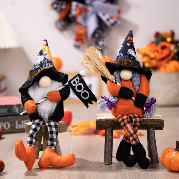 Halloween Gnomes Plysj Dekorasjoner Sett med 4, Nissedukke for Hjem Dé