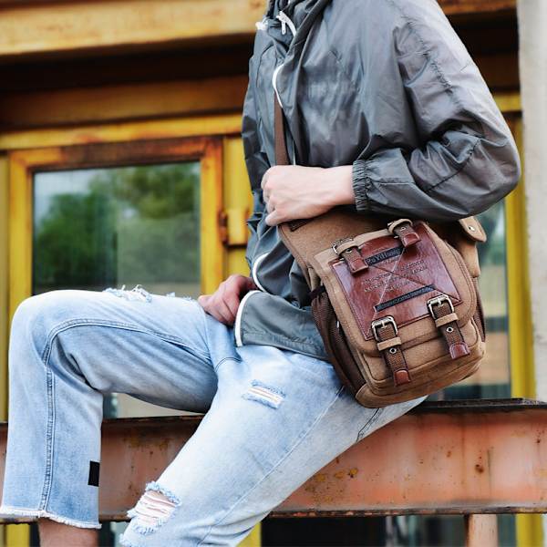 Herr Vintage Canvas Shoulder Messenger Bag Chest L der Patchwor