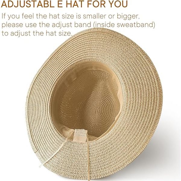 Kvinnors bredbrättade halm Panama rulla upp hatt bälte spänne Fedora strand
