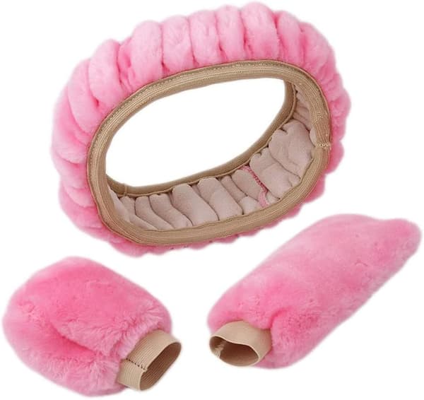 Vinter plysrat til rattet - Pink Covers Fluffy Steering Whe