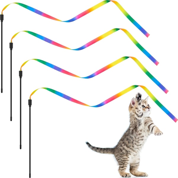 4 stykker Rainbow Cat Wand String Interactive Cat Wand Cat Stick T
