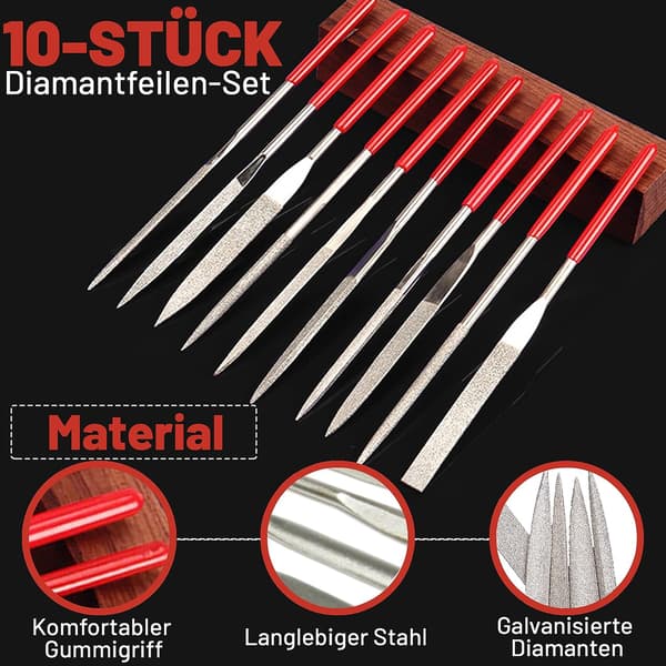 Sæt med 10 diamantfile til 3D-printer 3 mm x 140 mm. Nålefil