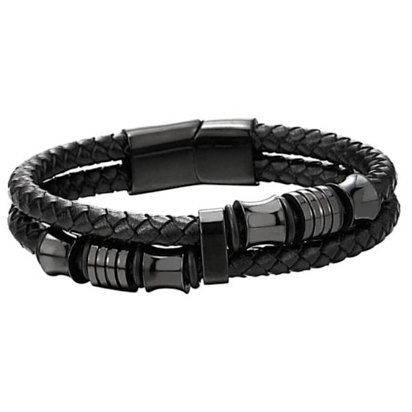 Herre Dobbelt-Række Sort Flettet Læder Armbånd Bangle Armbånd w
