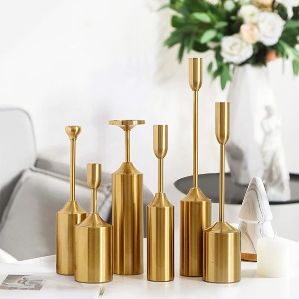 6 Vintage Guld Lysestager Lys Stearinlys til Jul